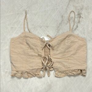 Aerie Beige Tie-Front Crop Top with Ruffle Hem